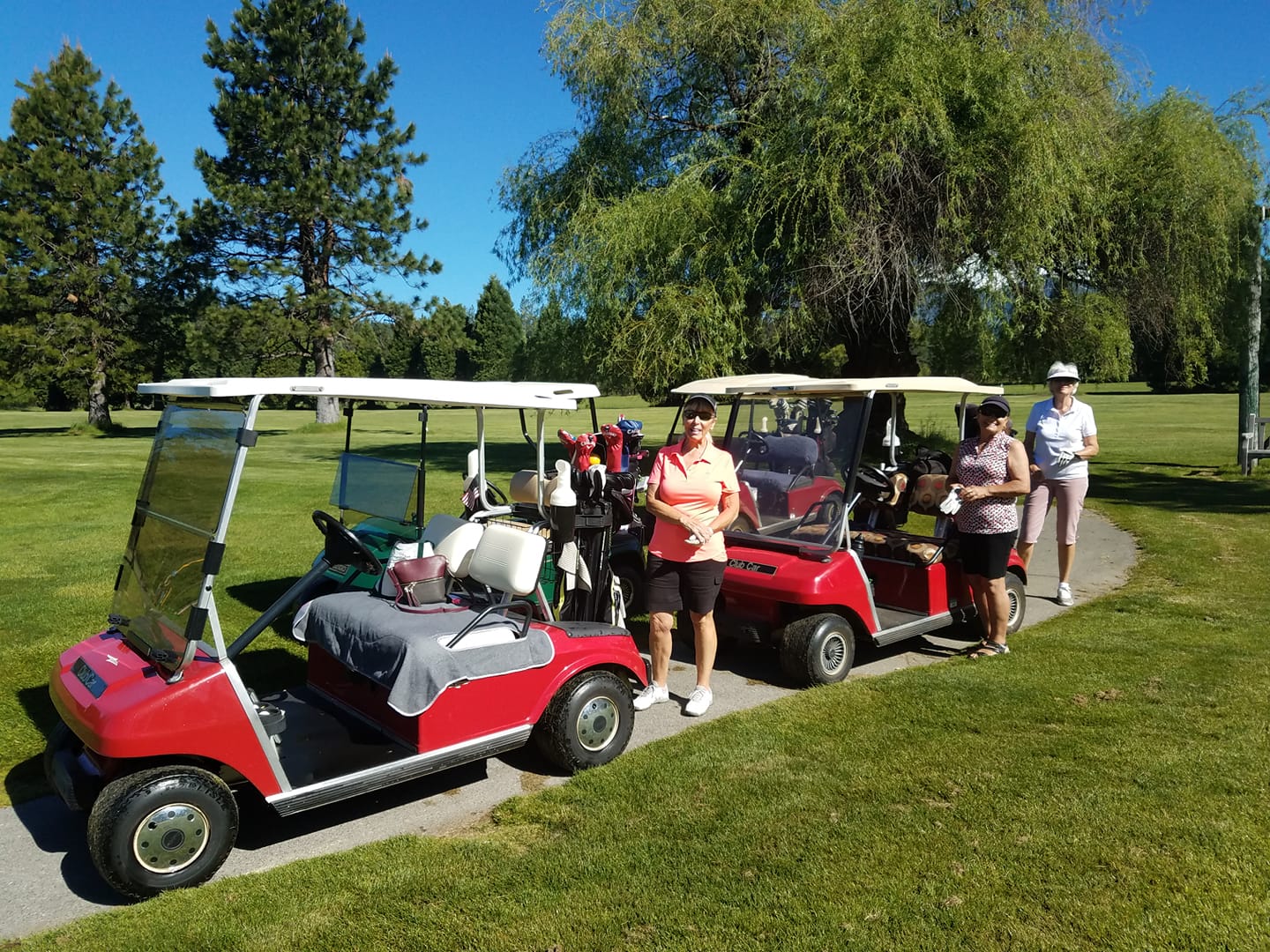 lady golfers with golf carts